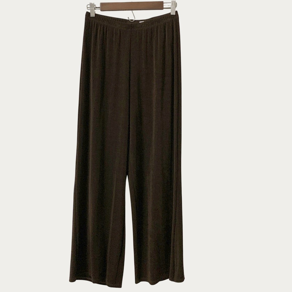 Chico's Travelers Pants Women Size 2 L/12 Brown Wide Leg Pull On Stretch Knit